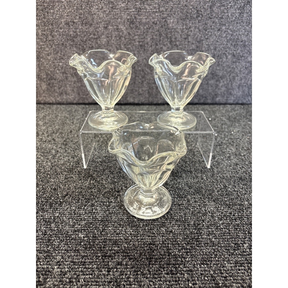 3~Vtg~Anchor Hocking~Glass/Footed Ice Cream Dessert Dish/Tulip‎ Sundae
